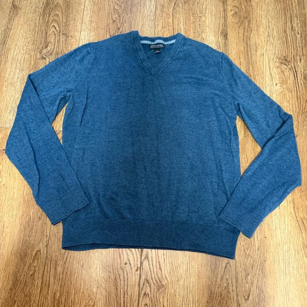 Banana Republic Blue Pima Cotton Cashmere VNeck Sweater Mens Large Knit Pullover